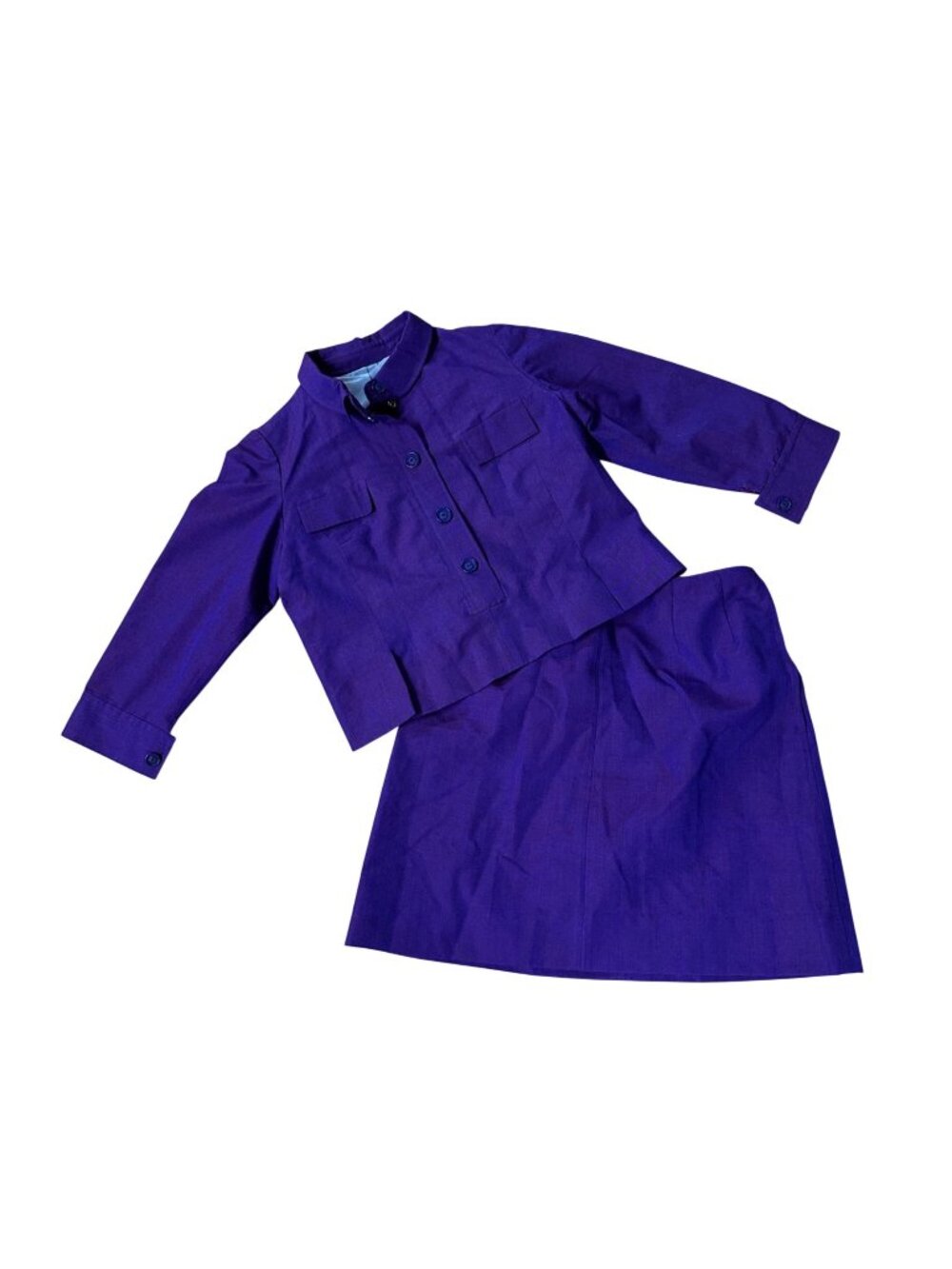 Vintage Purple Skirt Suit Jacket Top Set Mid Century Handmade Workwear 1960s